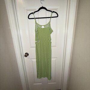 Derek Heart Women's Medium White Green Checkered Keyhole Cut Out Knit Midi Dress